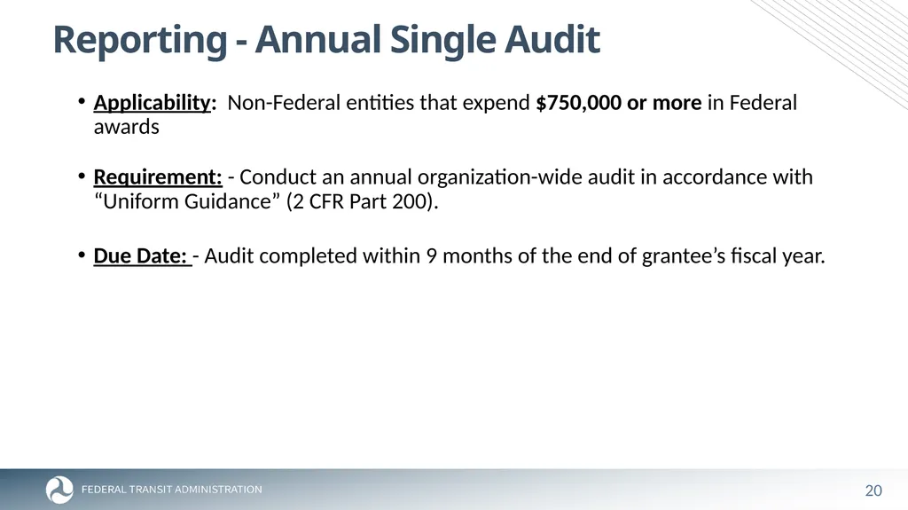 FTA Post Award Activities November 1, 2023 - slide 20 of 46