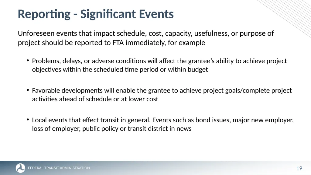 FTA Post Award Activities November 1, 2023 - slide 19 of 46