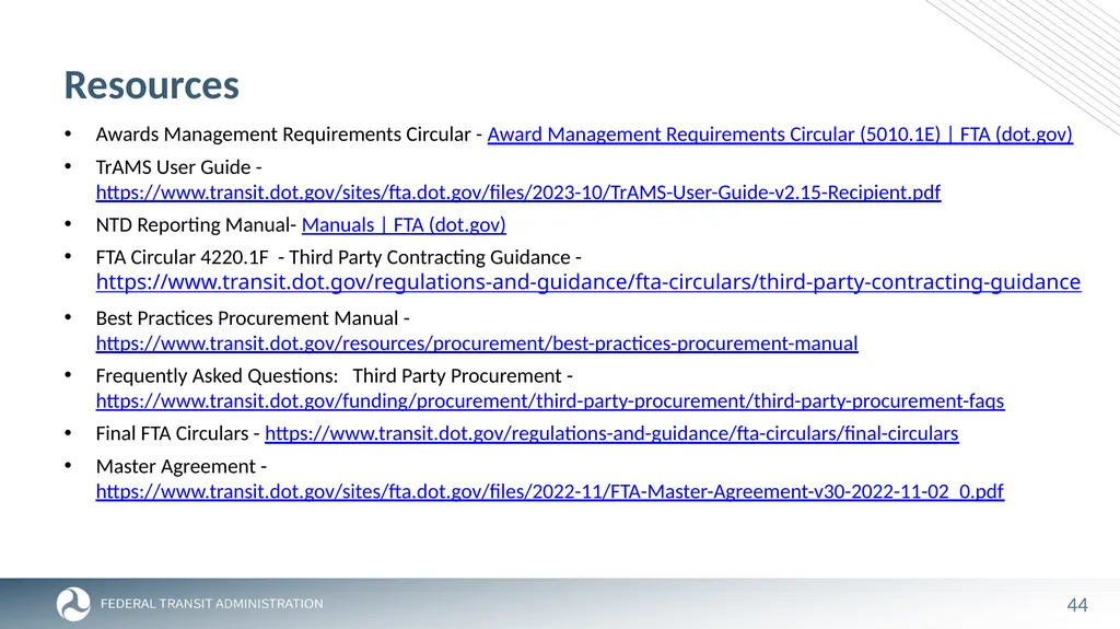 FTA Post Award Activities November 1, 2023 - slide 44 of 46