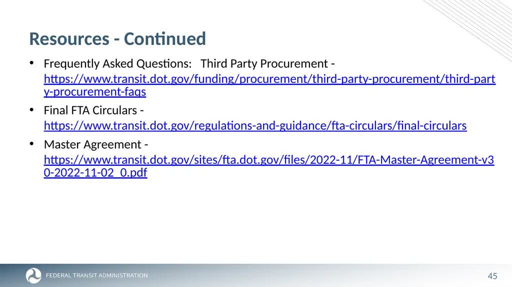 FTA Post Award Activities November 1, 2023 - slide 45 of 46
