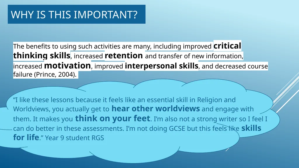 Why is active learning and oracy important in RE? - slide 5 of 27