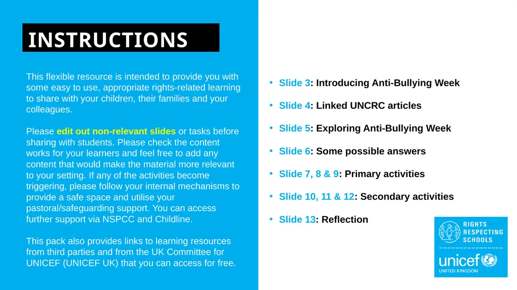 INSTRUCTIONS Slide 3: Introducing Anti-Bullying - slide 2 of 15
