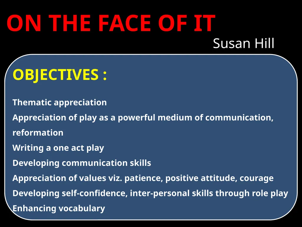 ON THE FACE OF IT Susan Hill Susan Hill was - slide 2 of 12