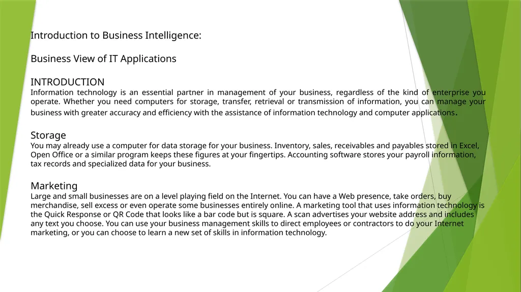 Introduction to Business Intelligence Prepared By - slide 2 of 13