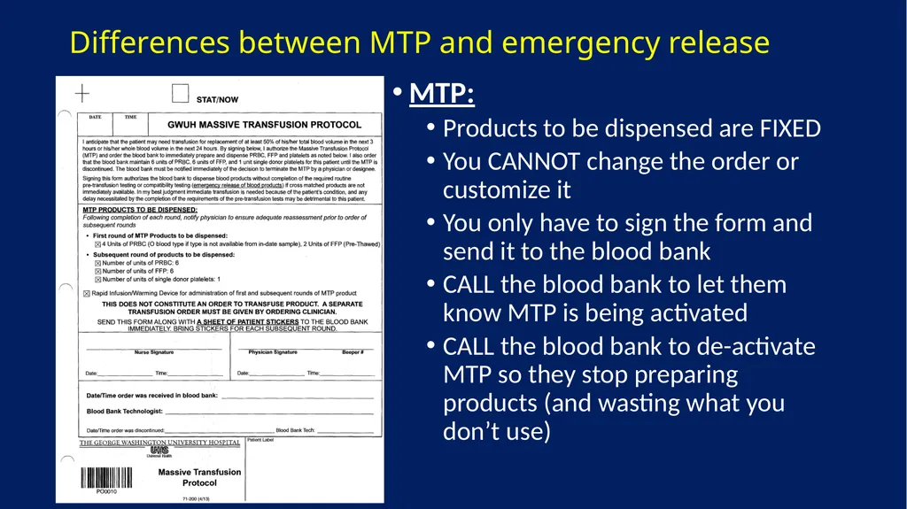 Massive Transfusion Protocol (MTP) vs Emergency - slide 4 of 6