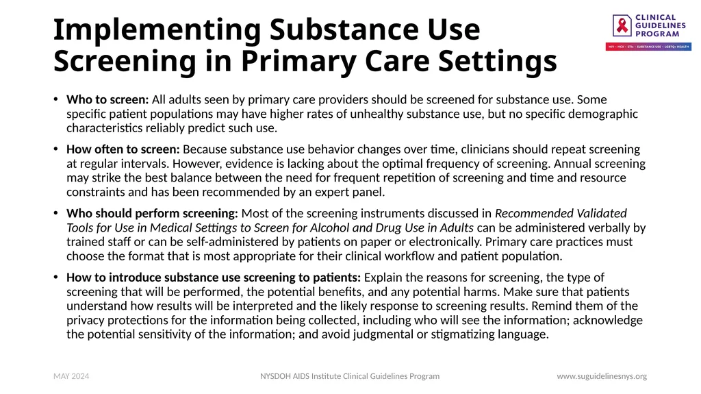 Substance Use Screening, Risk Assessment, and Use - slide 8 of 19