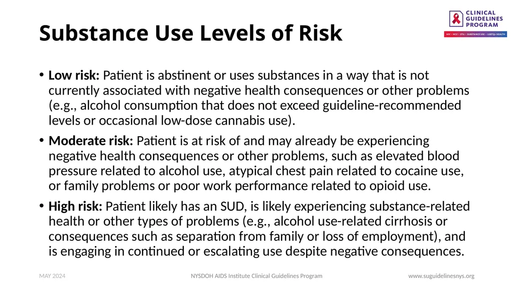 Substance Use Screening, Risk Assessment, and Use - slide 4 of 19