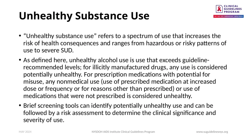 Substance Use Screening, Risk Assessment, and Use - slide 3 of 19
