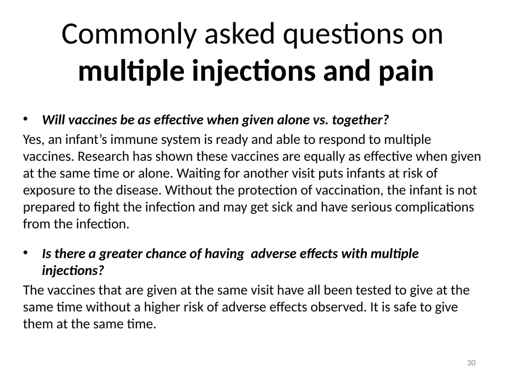 Managing pain during vaccine administration 1 A - slide 30 of 40