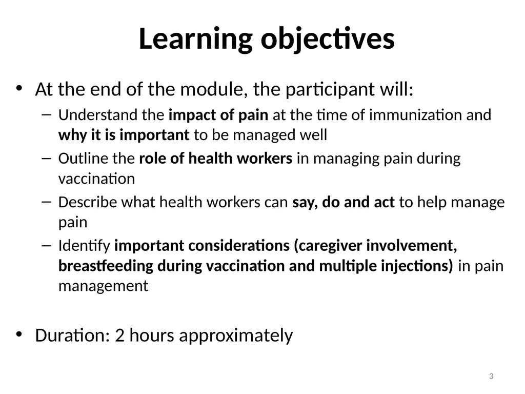 Managing pain during vaccine administration 1 A - slide 3 of 40