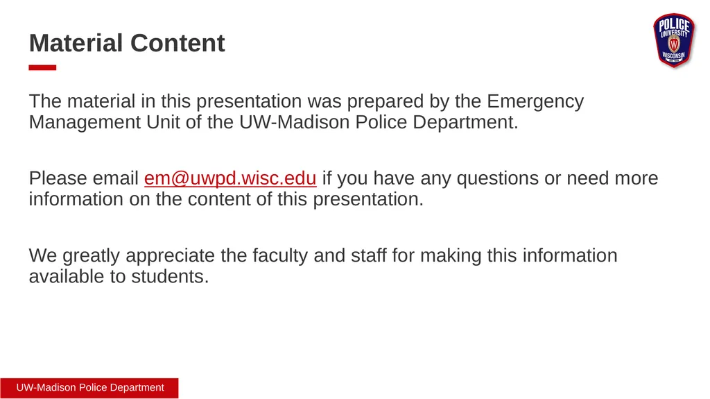 Safety Awareness Review Provided by UW Emergency - slide 2 of 13