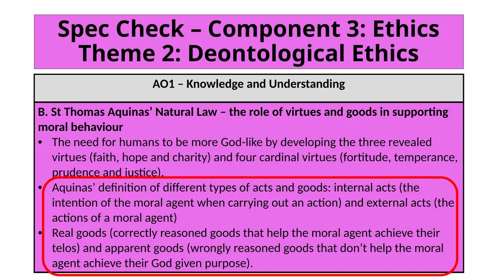 ETHICS Theme 2: Deontological Ethics B: Aquinas’ - slide 3 of 60