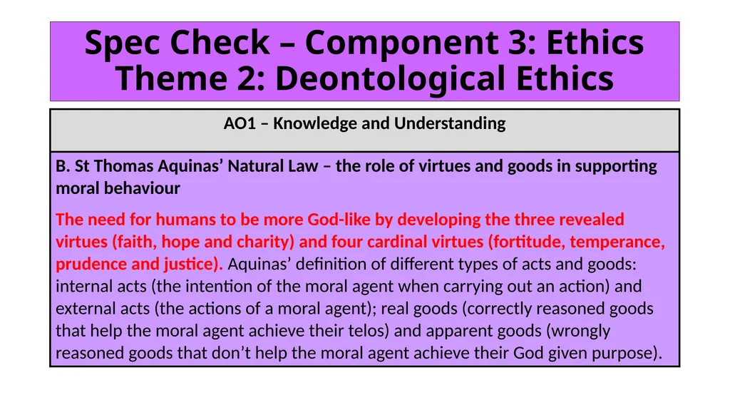 ETHICS Theme 2: Deontological Ethics B: Aquinas’ - slide 37 of 60