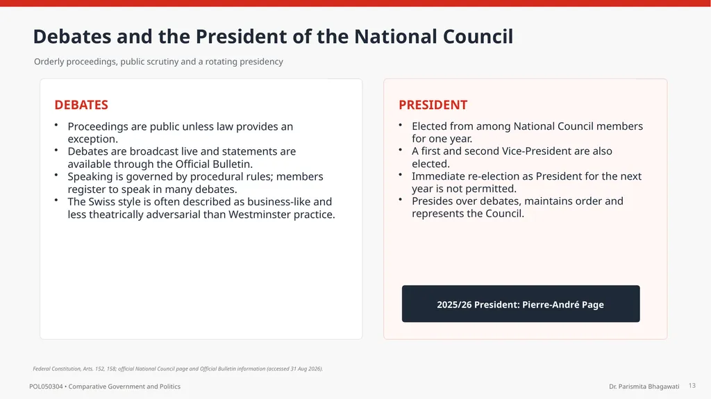 UNIT IV The Federal Parliament of Switzerland - slide 13 of 18