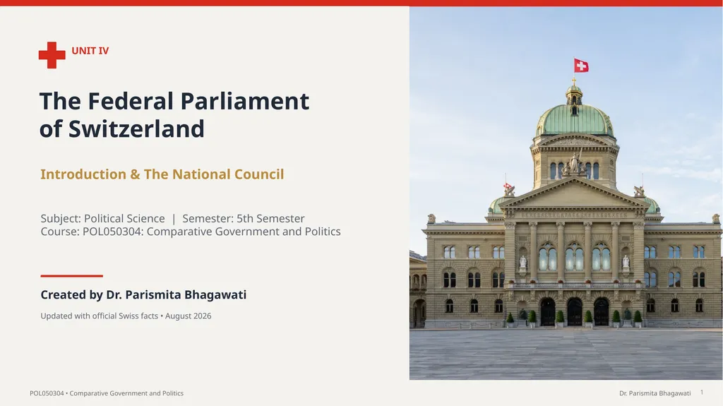 UNIT IV The Federal Parliament of Switzerland - slide 1 of 18