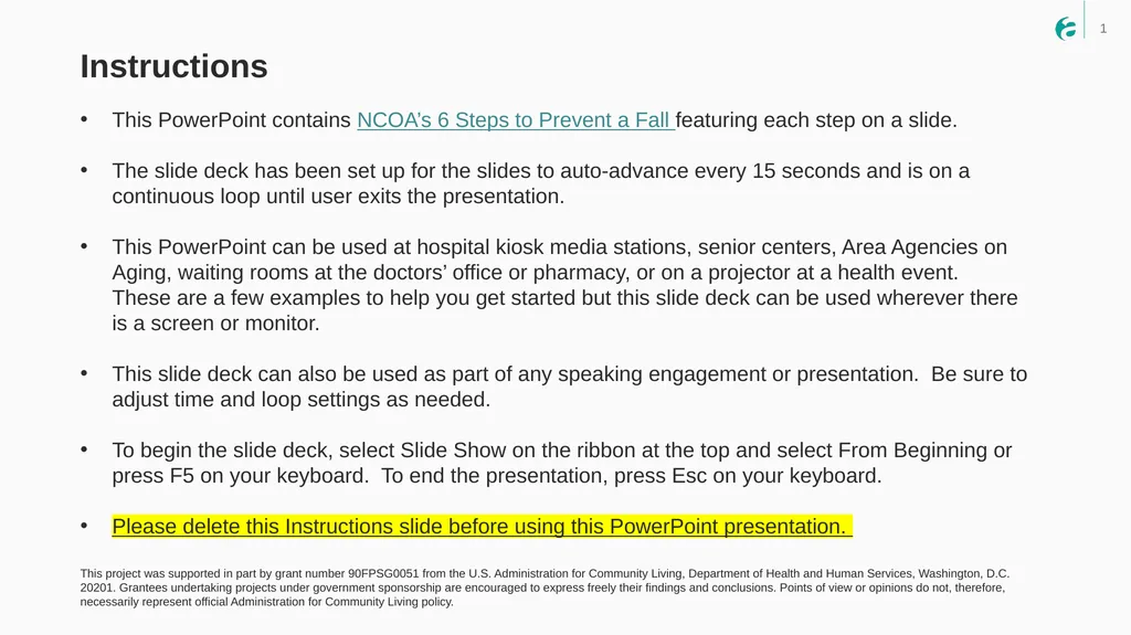 Instructions This PowerPoint contains NCOA’s 6 - slide 1 of 10