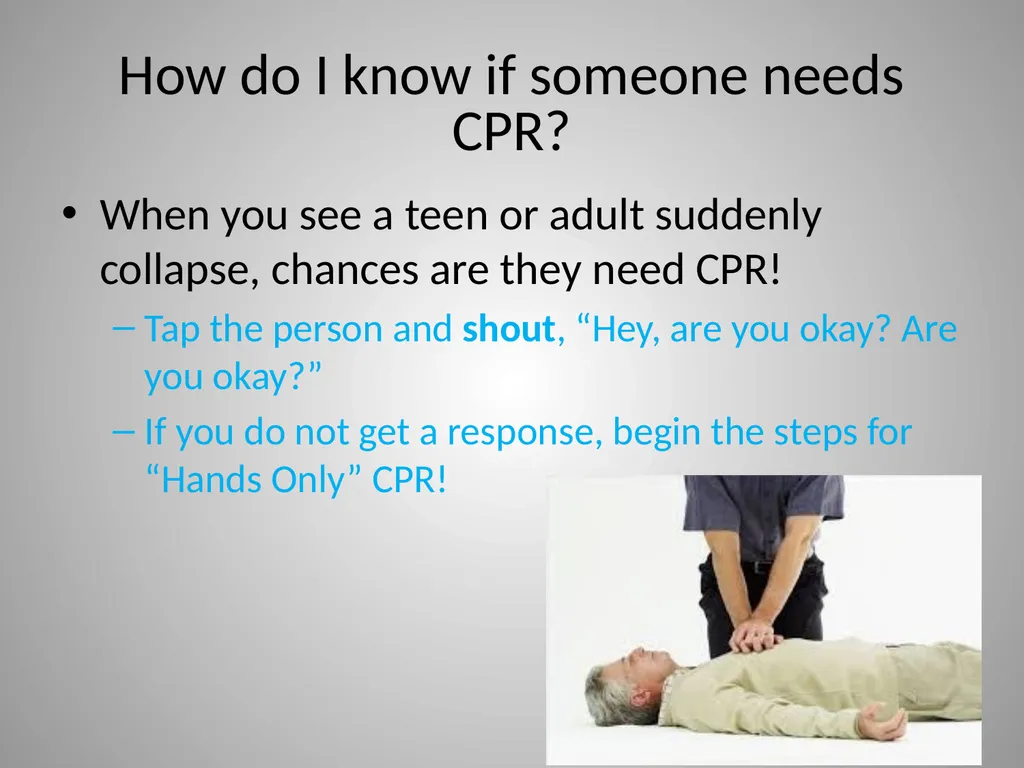 Hands Only CPR American Heart Association CPR Pre - slide 10 of 14