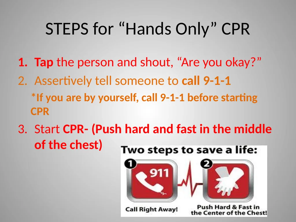 Hands Only CPR American Heart Association CPR Pre - slide 11 of 14