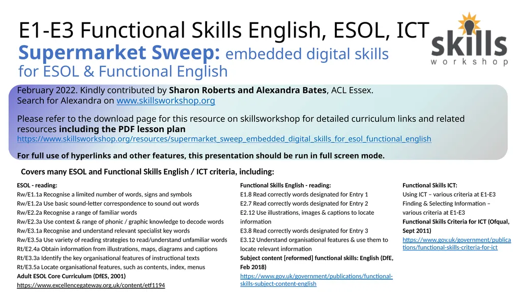E1-E3 Functional Skills English, ESOL, ICT - slide 1 of 4
