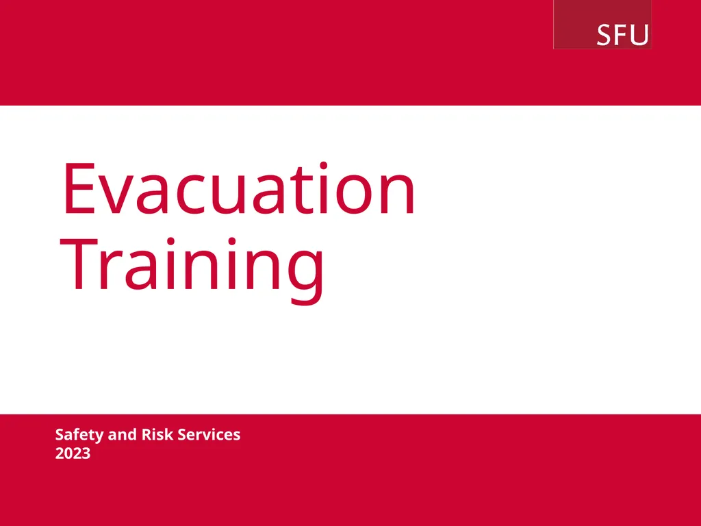 Evacuation Training Safety and Risk Services 2023 - slide 1 of 14