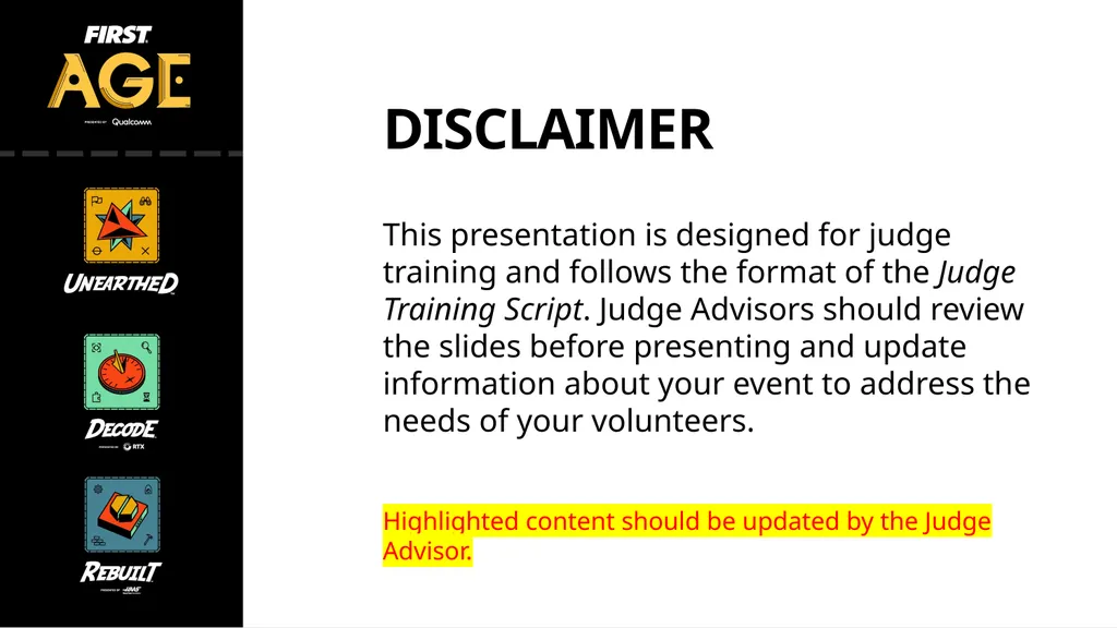 DISCLAIMER This presentation is designed for judge - slide 1 of 25