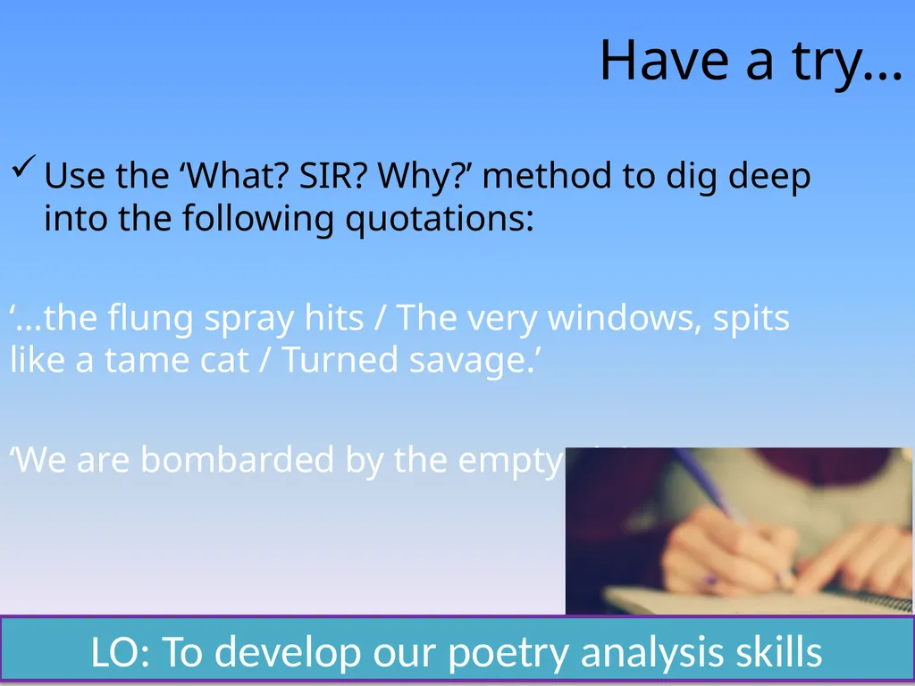 Lesson objective: To explore the main themes and - slide 6 of 8