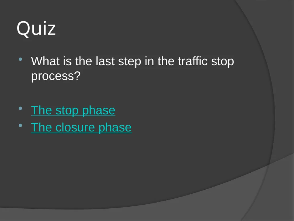 Traffic Stop Training CBT A Law Enforcement Course - slide 29 of 34