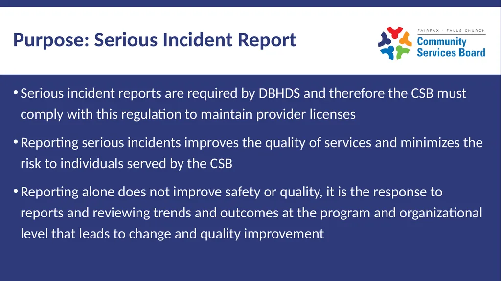 Serious Incident Reporting Definitions and - slide 12 of 16