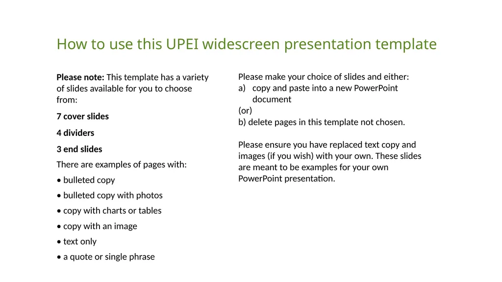 How to use this UPEI widescreen presentation - slide 1 of 23