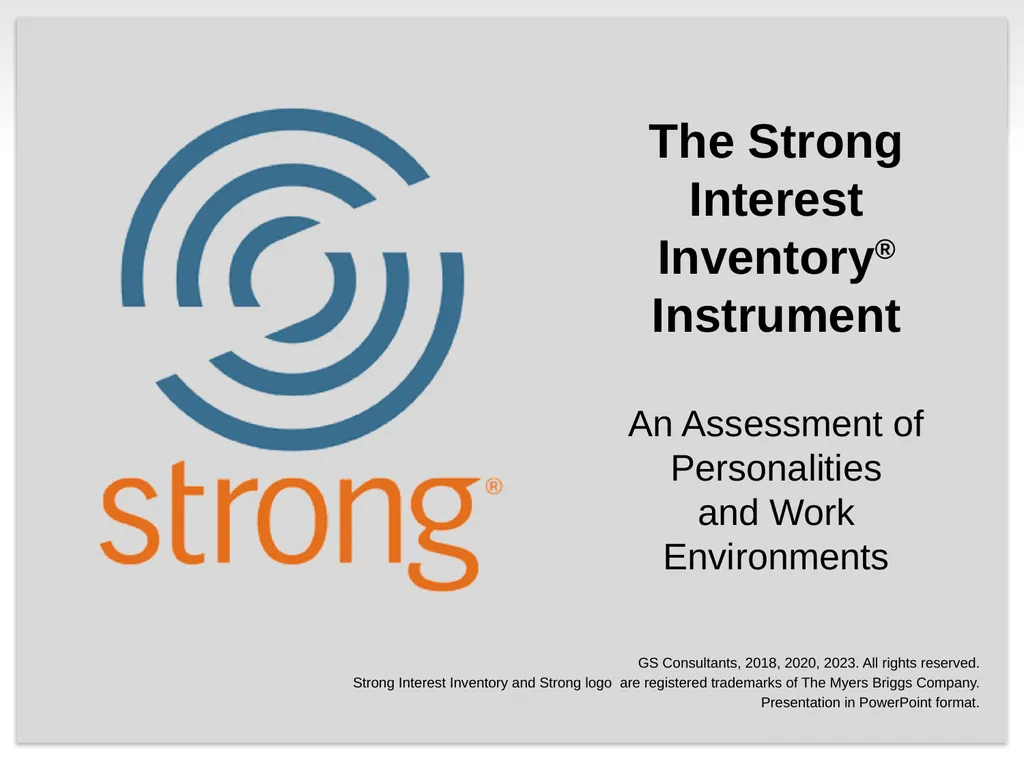 The Strong Interest Inventory® Instrument An - slide 1 of 8