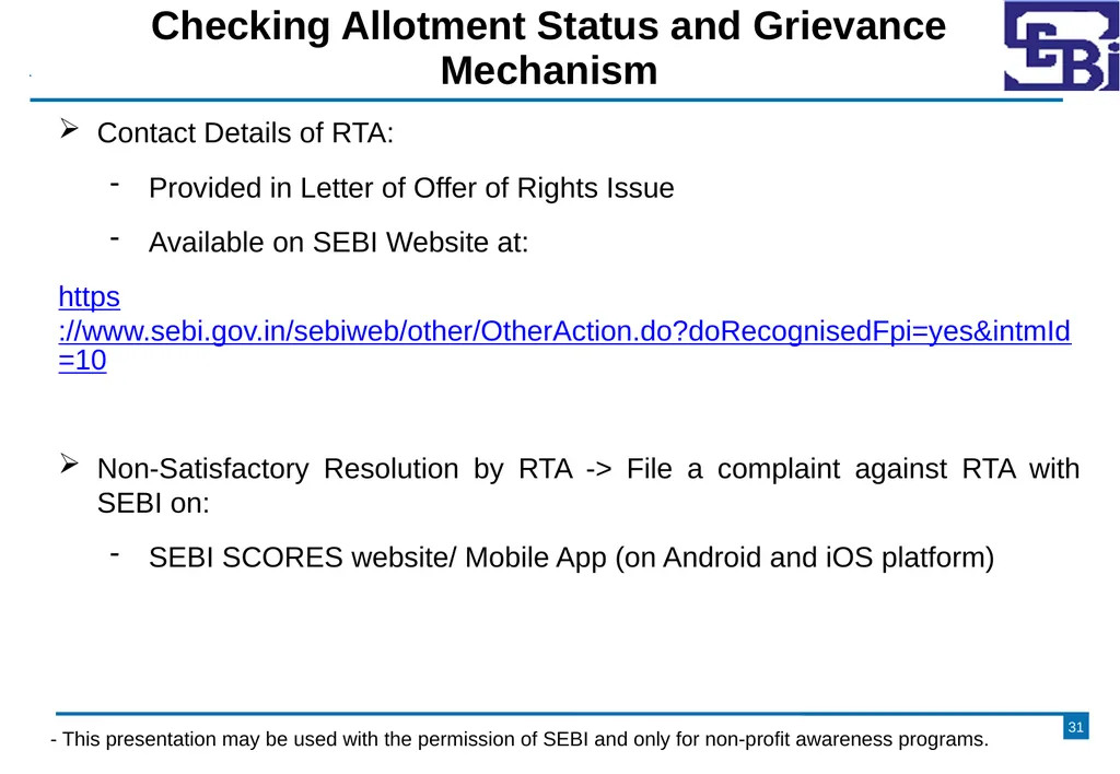 Primary Market - Rights Issue DISCLAIMER The - slide 31 of 35