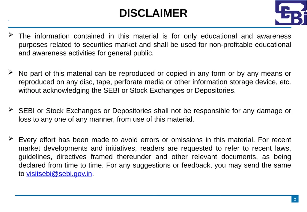 Primary Market - Rights Issue DISCLAIMER The - slide 2 of 35