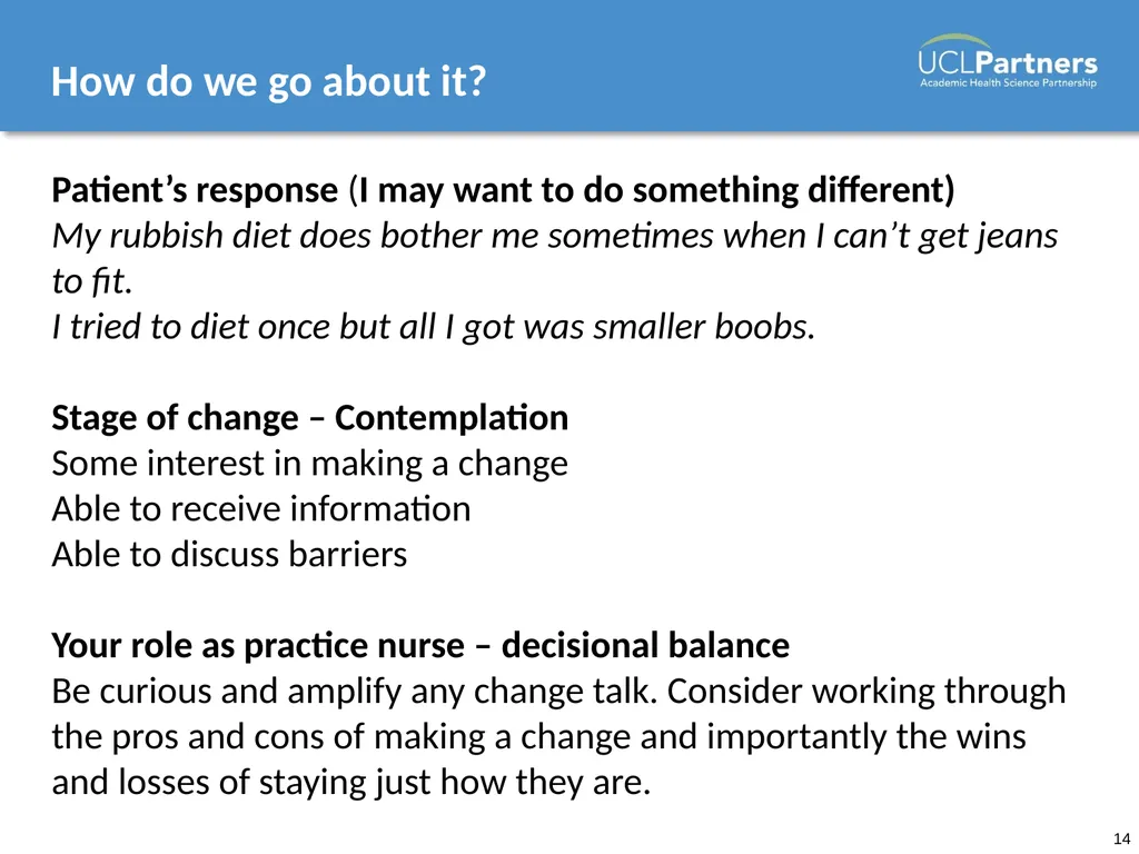 Behaviour Change: Engaging patients in improving - slide 14 of 41