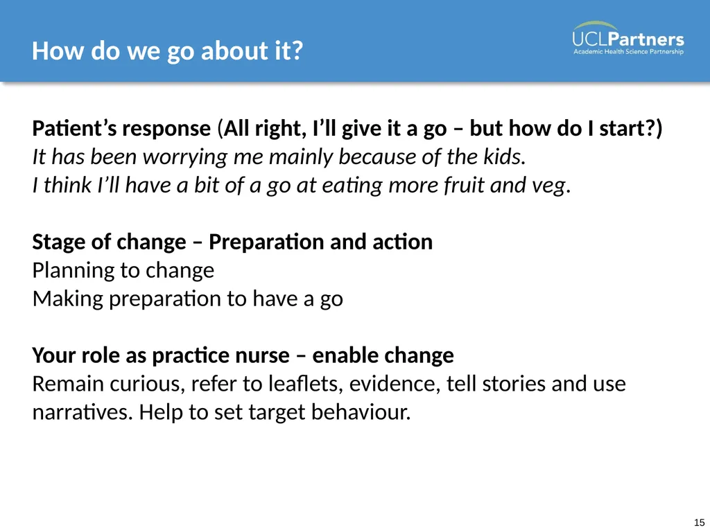 Behaviour Change: Engaging patients in improving - slide 15 of 41