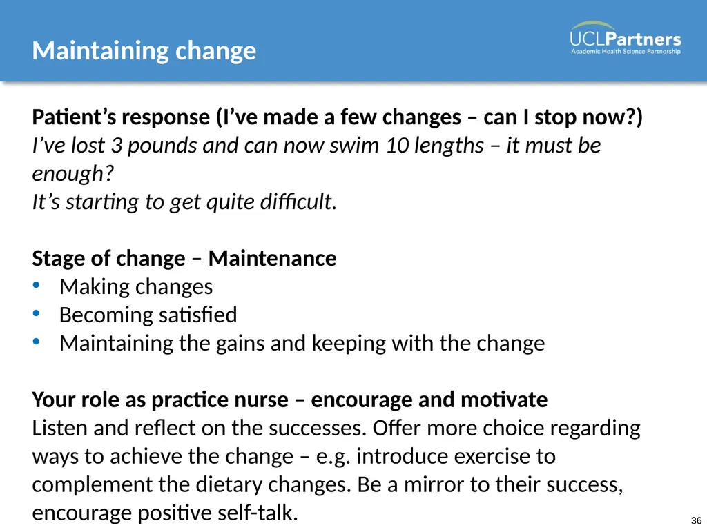 Behaviour Change: Engaging patients in improving - slide 36 of 41