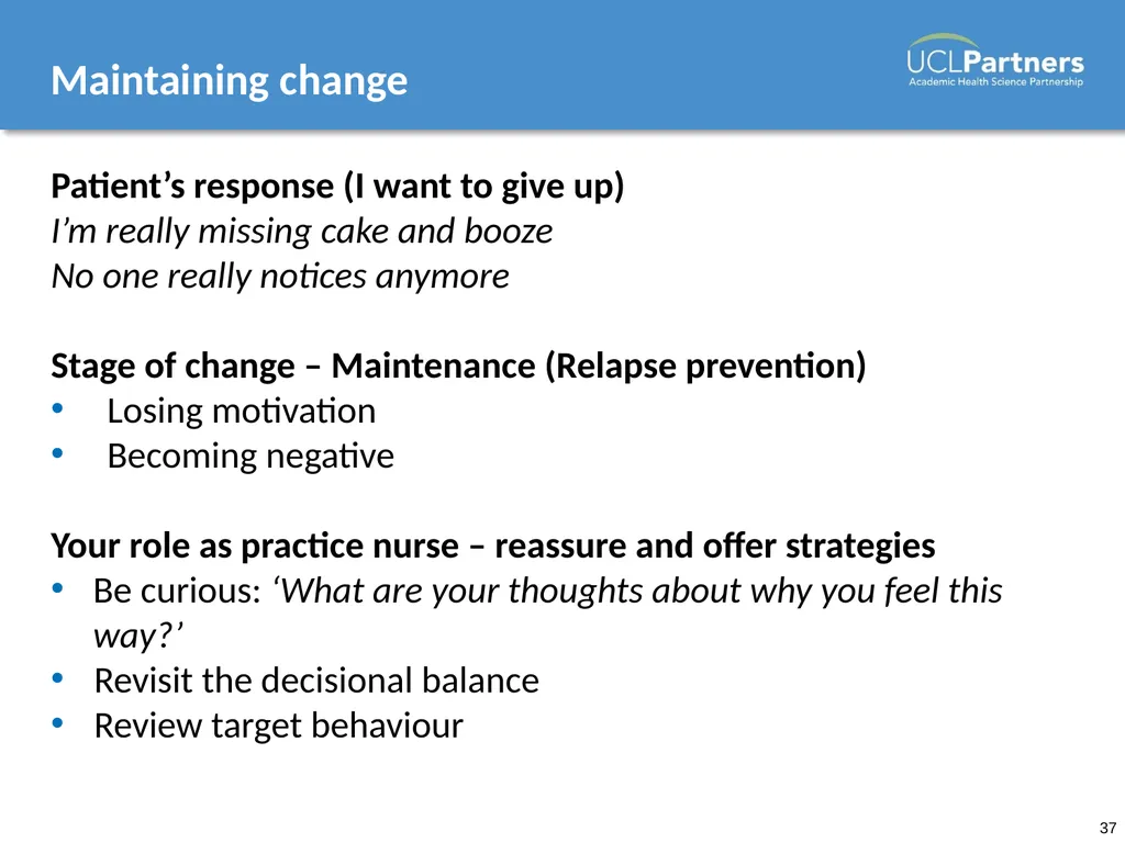 Behaviour Change: Engaging patients in improving - slide 37 of 41