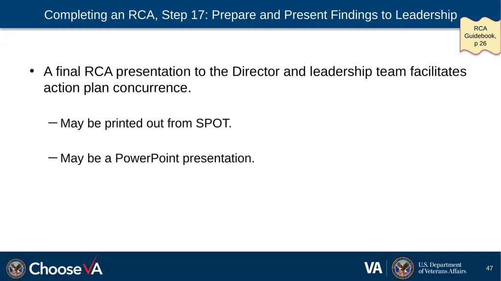 Guide to Performing a Root Cause Analysis: A - slide 47 of 52