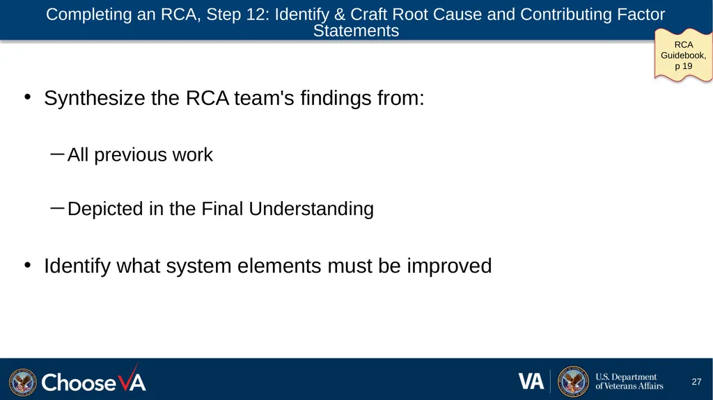 Guide to Performing a Root Cause Analysis: A - slide 27 of 52
