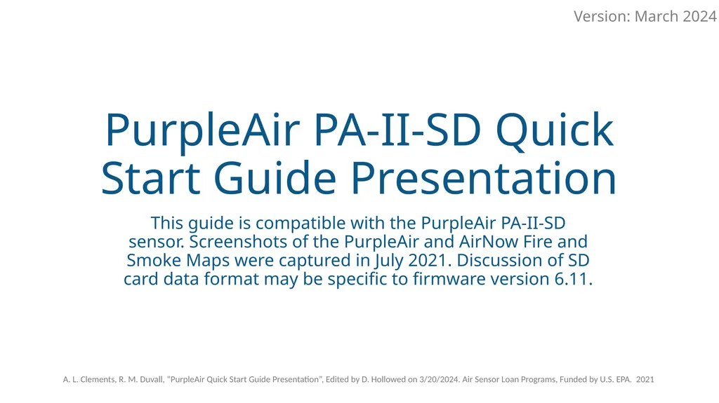PurpleAir PA-II-SD Quick Start Guide Presentation - slide 1 of 26