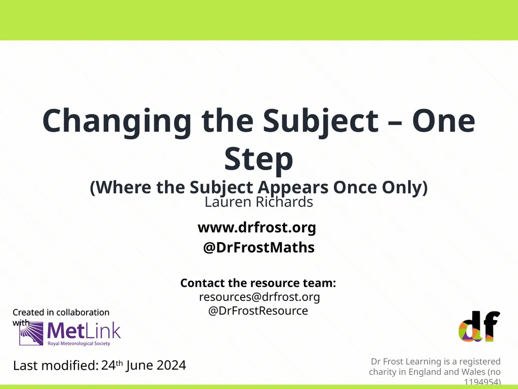 Lauren Richards Changing the Subject – One Step - slide 1 of 49