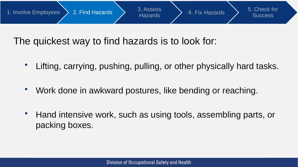 A Five Step Ergonomics Process: Finding and Fixing - slide 9 of 37