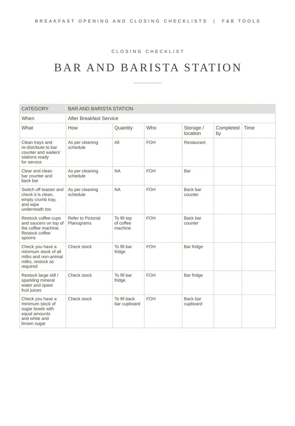 BREAKFAST OPENING AND CLOSING CHECKLISTS FOOD AND - slide 10 of 11