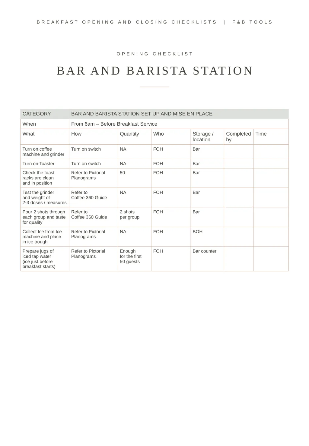 BREAKFAST OPENING AND CLOSING CHECKLISTS FOOD AND - slide 4 of 11