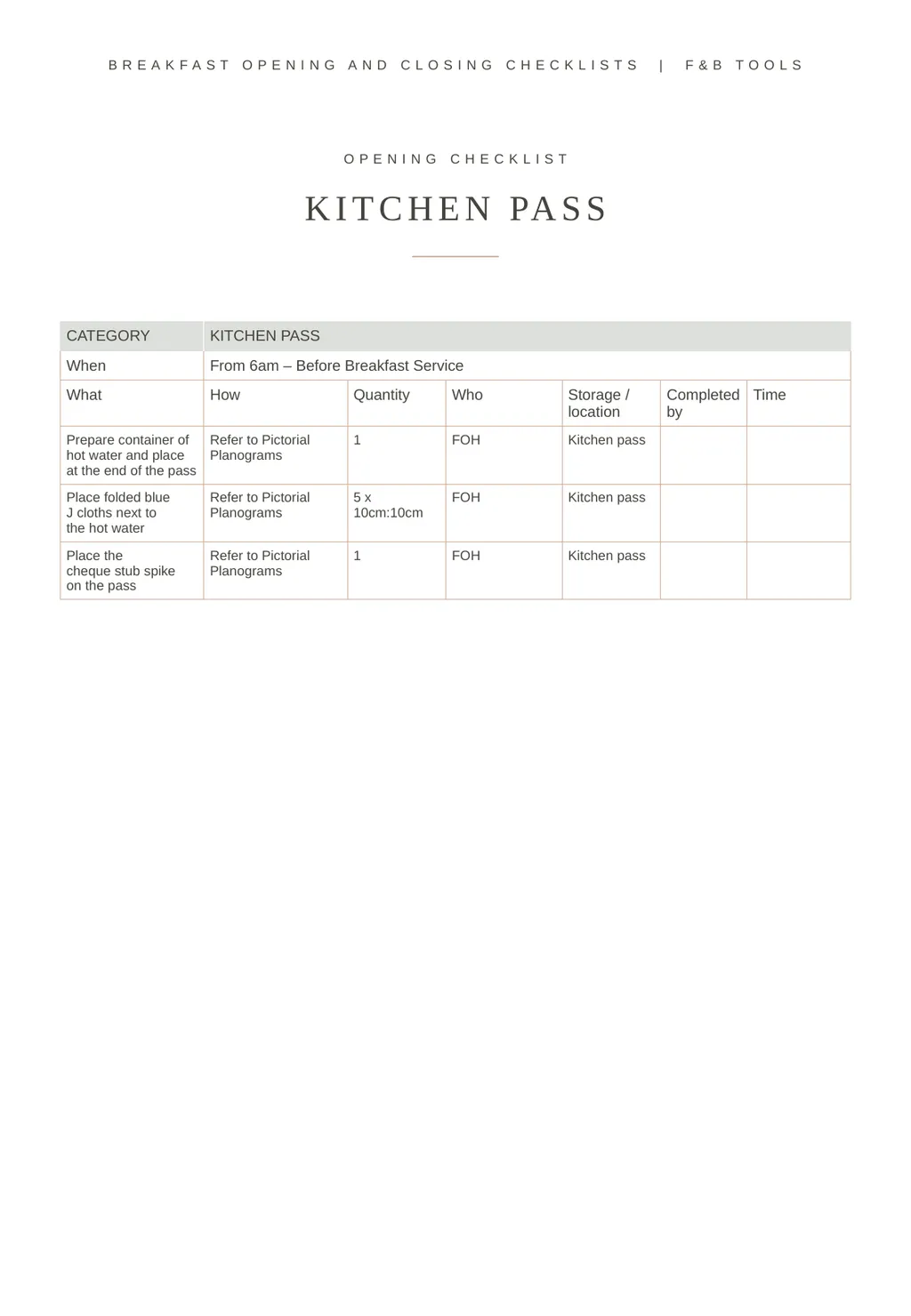 BREAKFAST OPENING AND CLOSING CHECKLISTS FOOD AND - slide 5 of 11