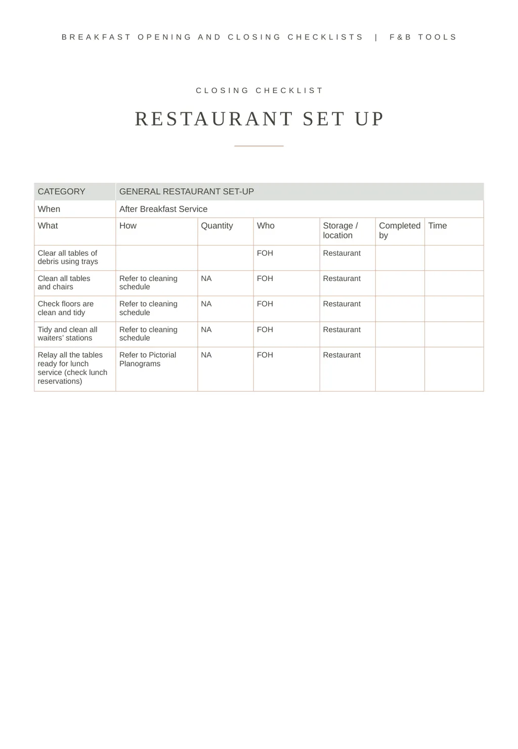 BREAKFAST OPENING AND CLOSING CHECKLISTS FOOD AND - slide 7 of 11