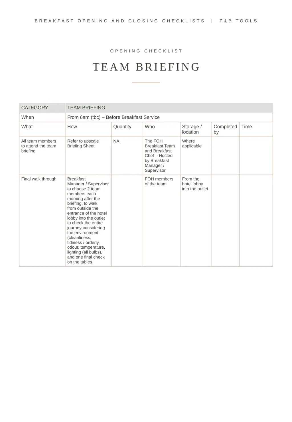 BREAKFAST OPENING AND CLOSING CHECKLISTS FOOD AND - slide 6 of 11