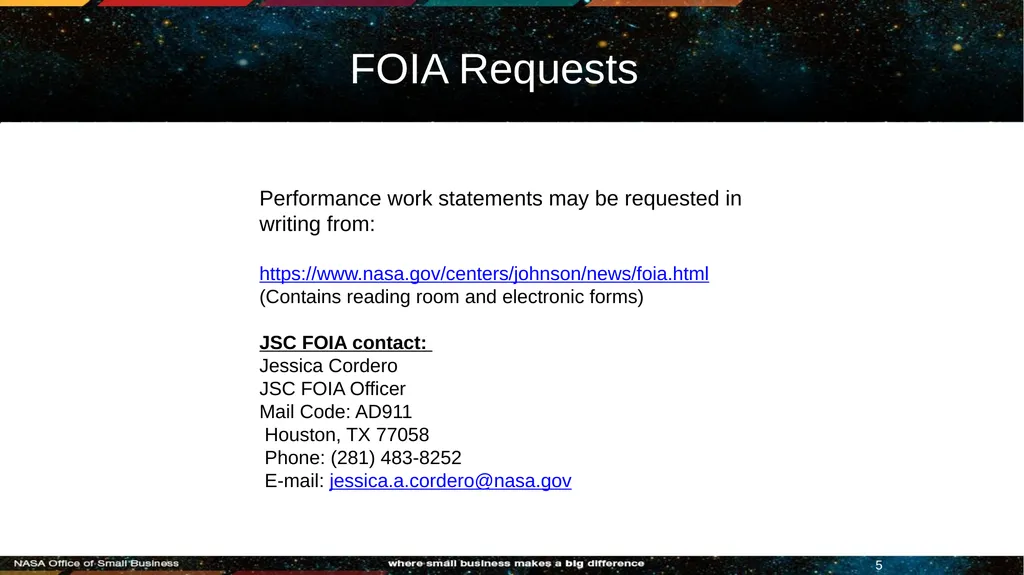 JOHNSON SPACE CENTER Tracking Opportunities JSC - slide 3 of 5