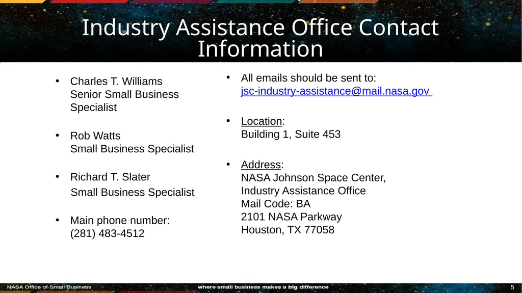 JOHNSON SPACE CENTER Tracking Opportunities JSC - slide 5 of 5