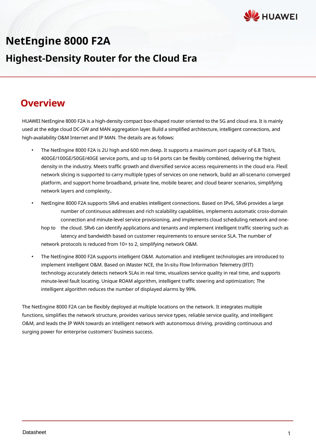 Overview NetEngine 8000 F2A Highest-Density Router - slide 1 of 8