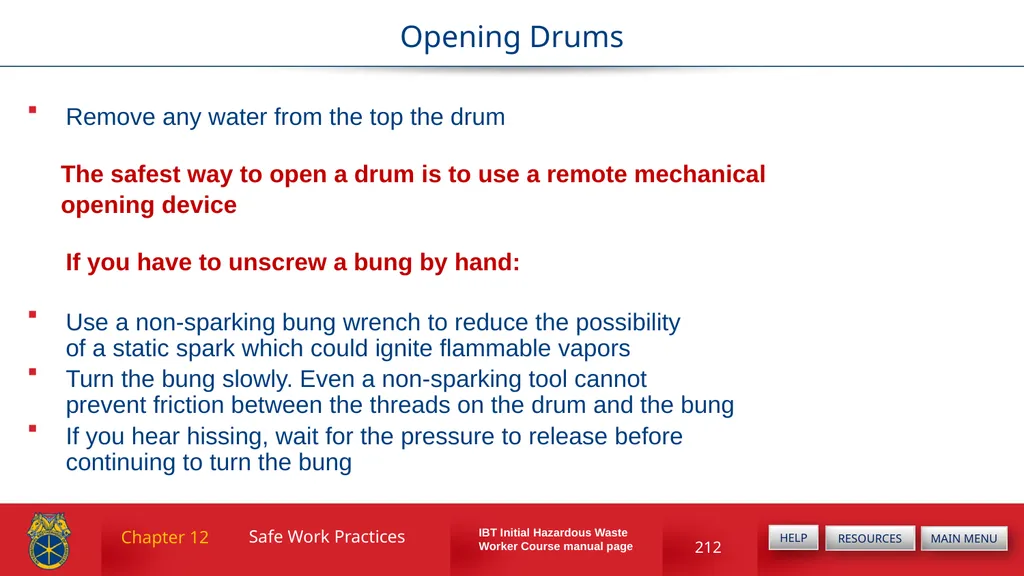 Chapter 12 Safe Work Practices Drum and Container - slide 10 of 19